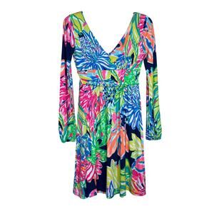 Lilly Pulitzer Fleur Dress Womens XS Travelers Palm V Neck Fit Flare